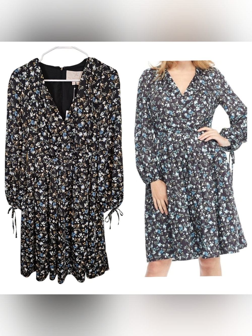 Gal Meets Glam Celeste Londyn Style Ditsy Floral V-Neck Modest Dress